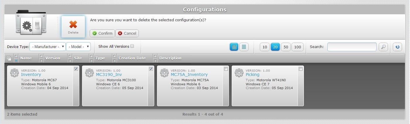 Delete Configurations Confirmation