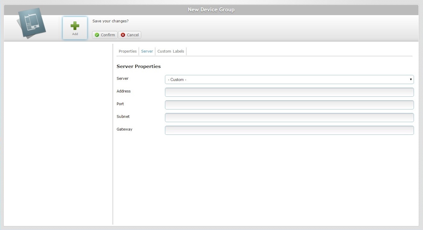 New Device Group Server Tab
