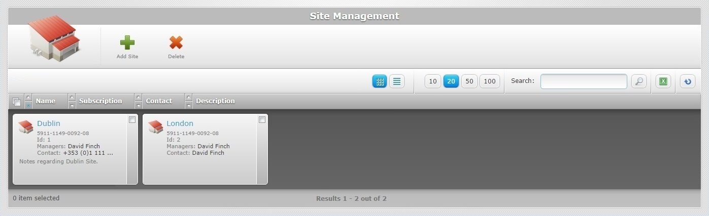 Site Management Page Example