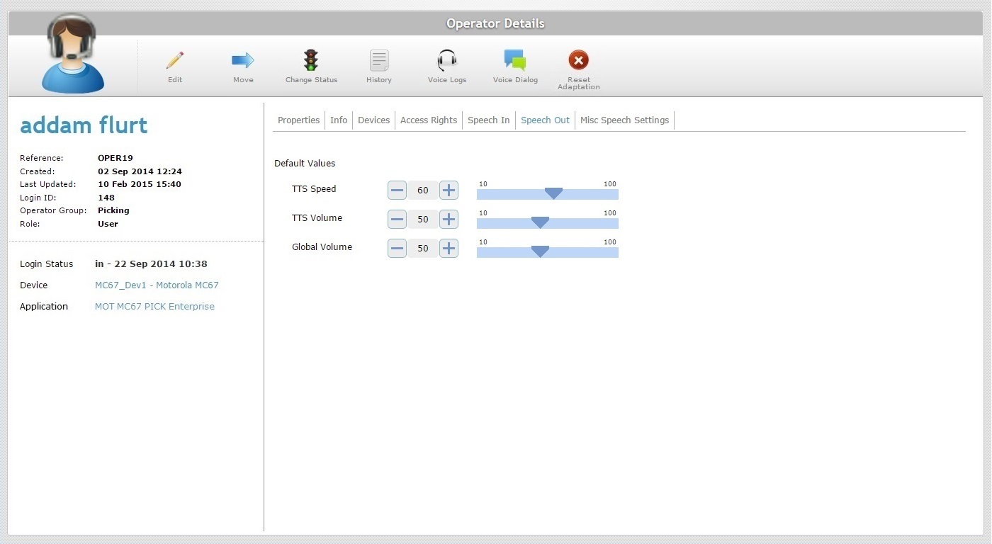 Operator Details Page Advanced Voice Settings Tab View 0
