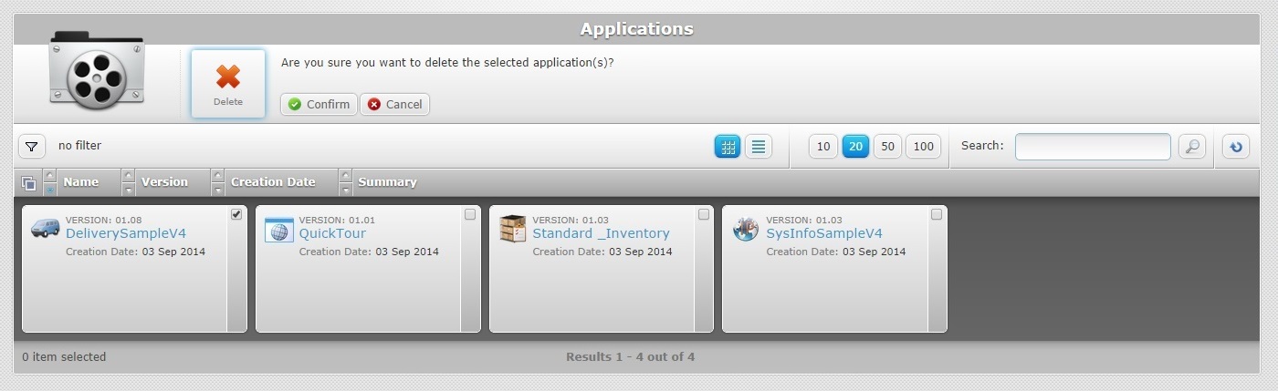 Delete Application Confirmation