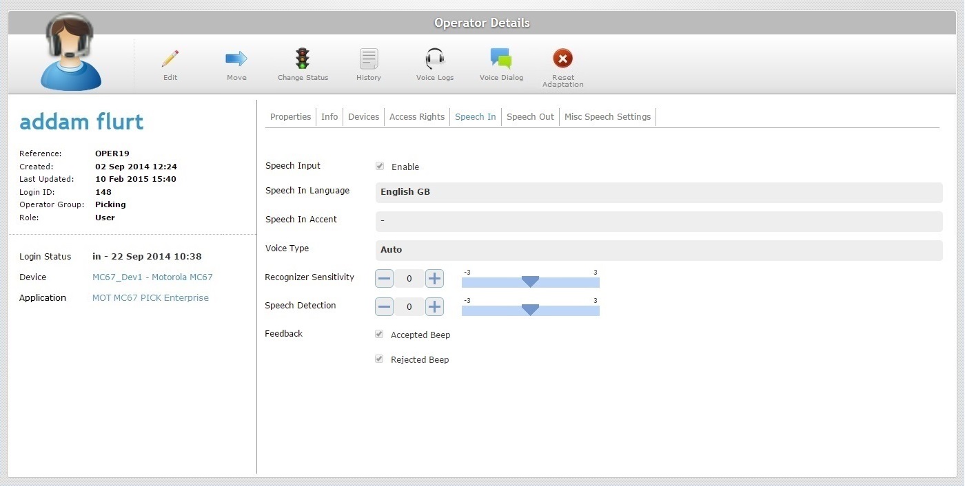 Operator Details Page Speech In Out Tab View