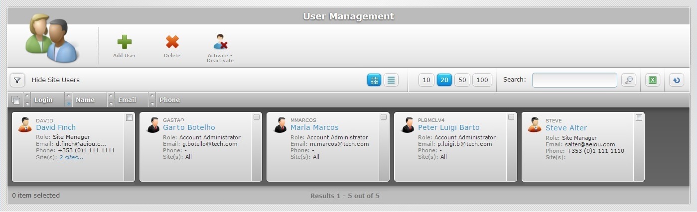 User Management Page Grid Read