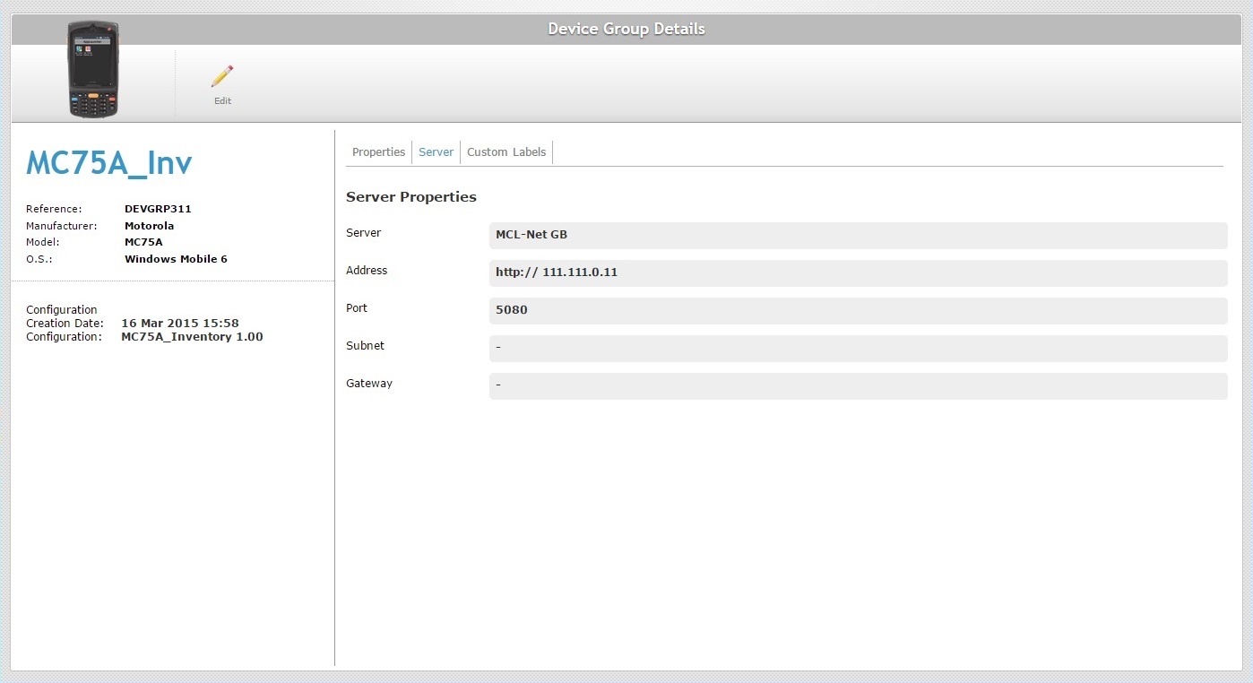 Device Group Details Page Server Tab ViewX