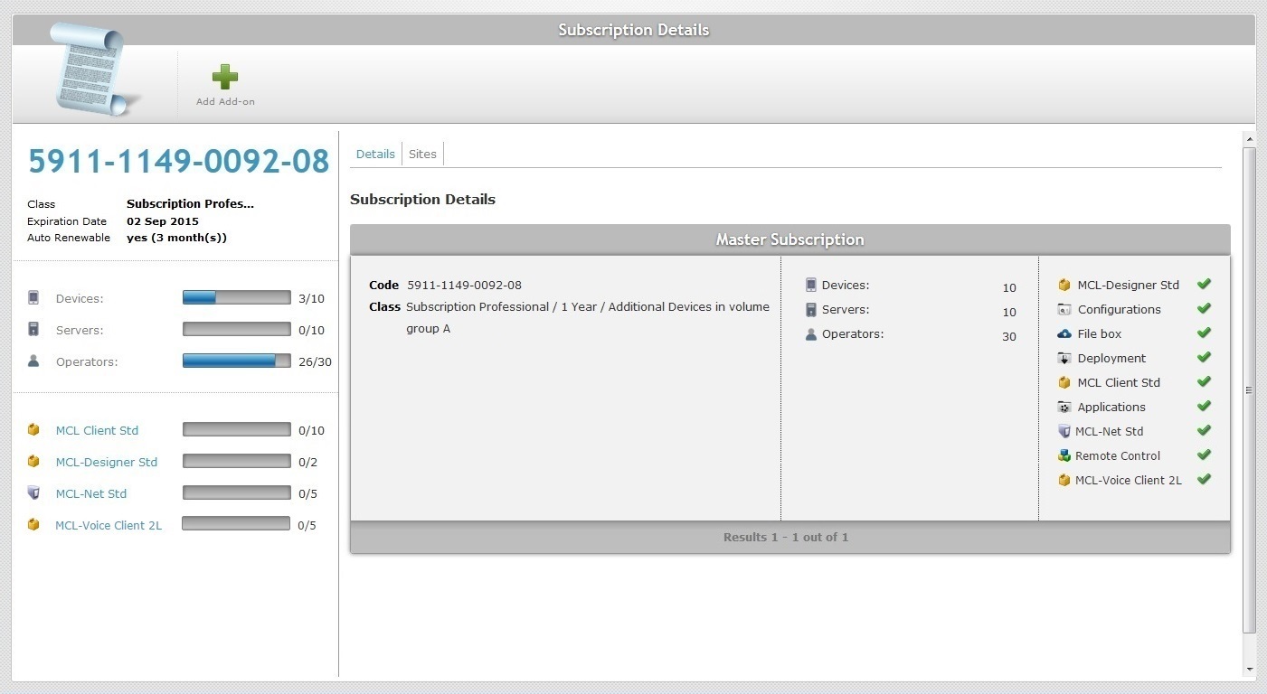 Subscription Details Products Tab