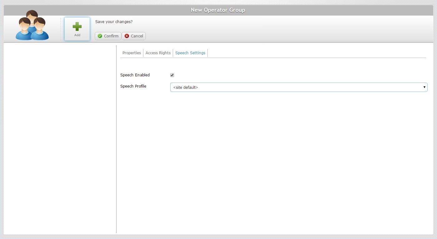New Operator group Page Default Speech In Out Tab Voice