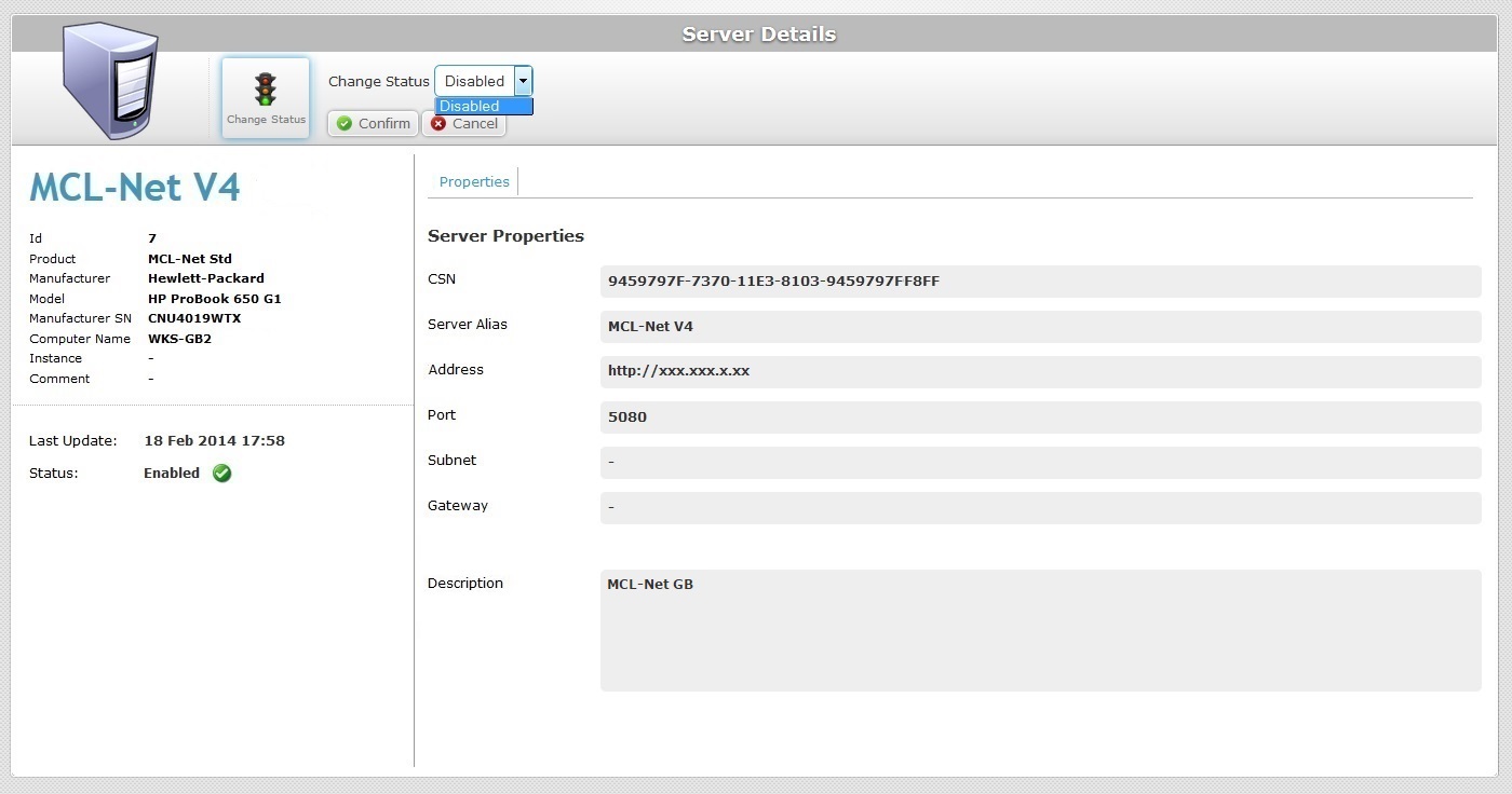 Change Status Server Confirmation