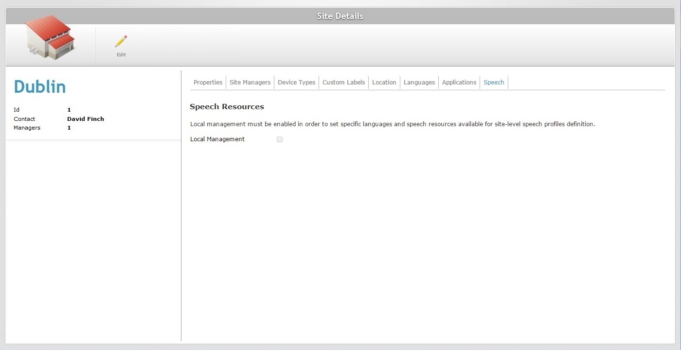 Account Site Details Global Man. Speech tab