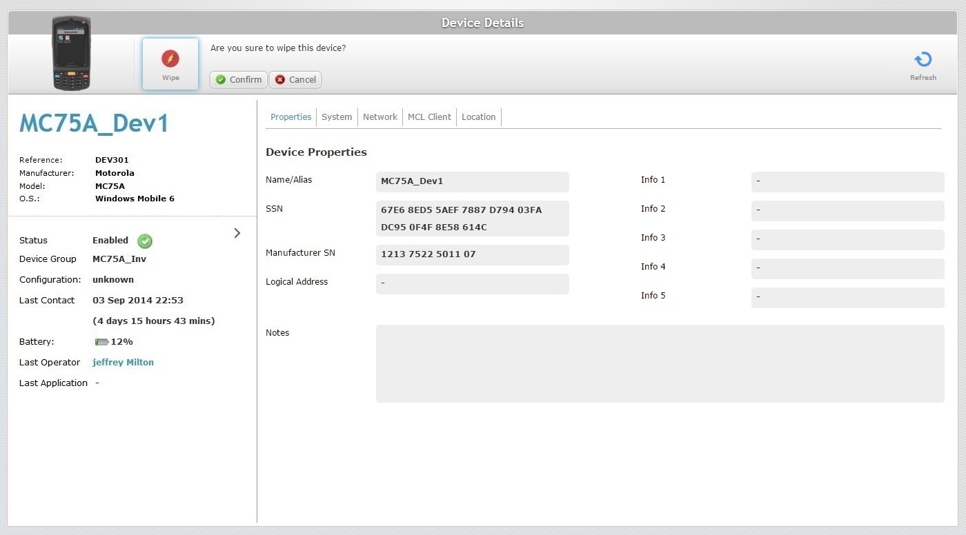 Device Details Page Wipe Edit