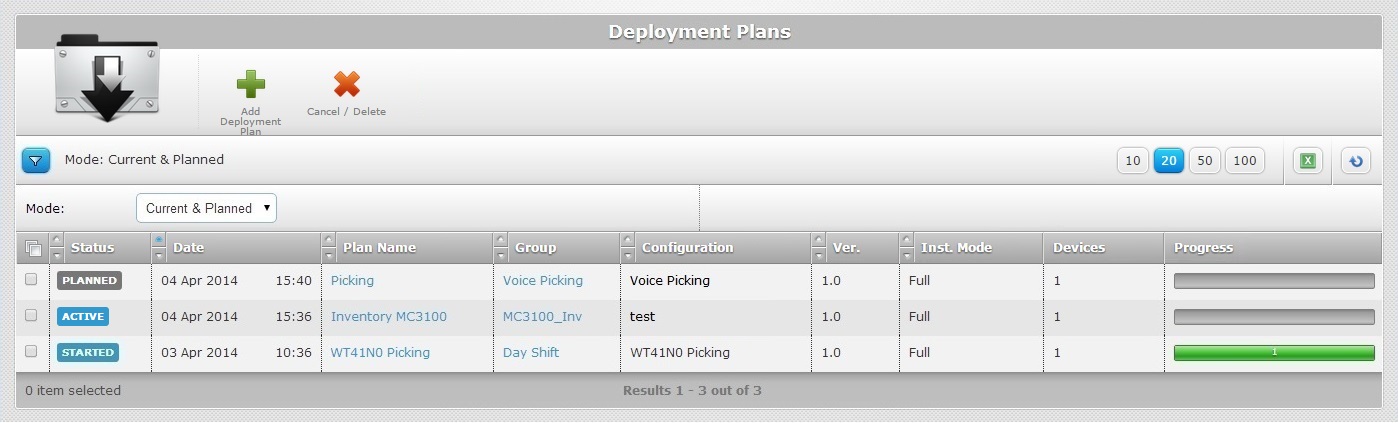 Deployment Plans Page Current Planned View