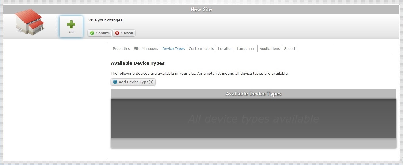 Add Site Device Types Tab