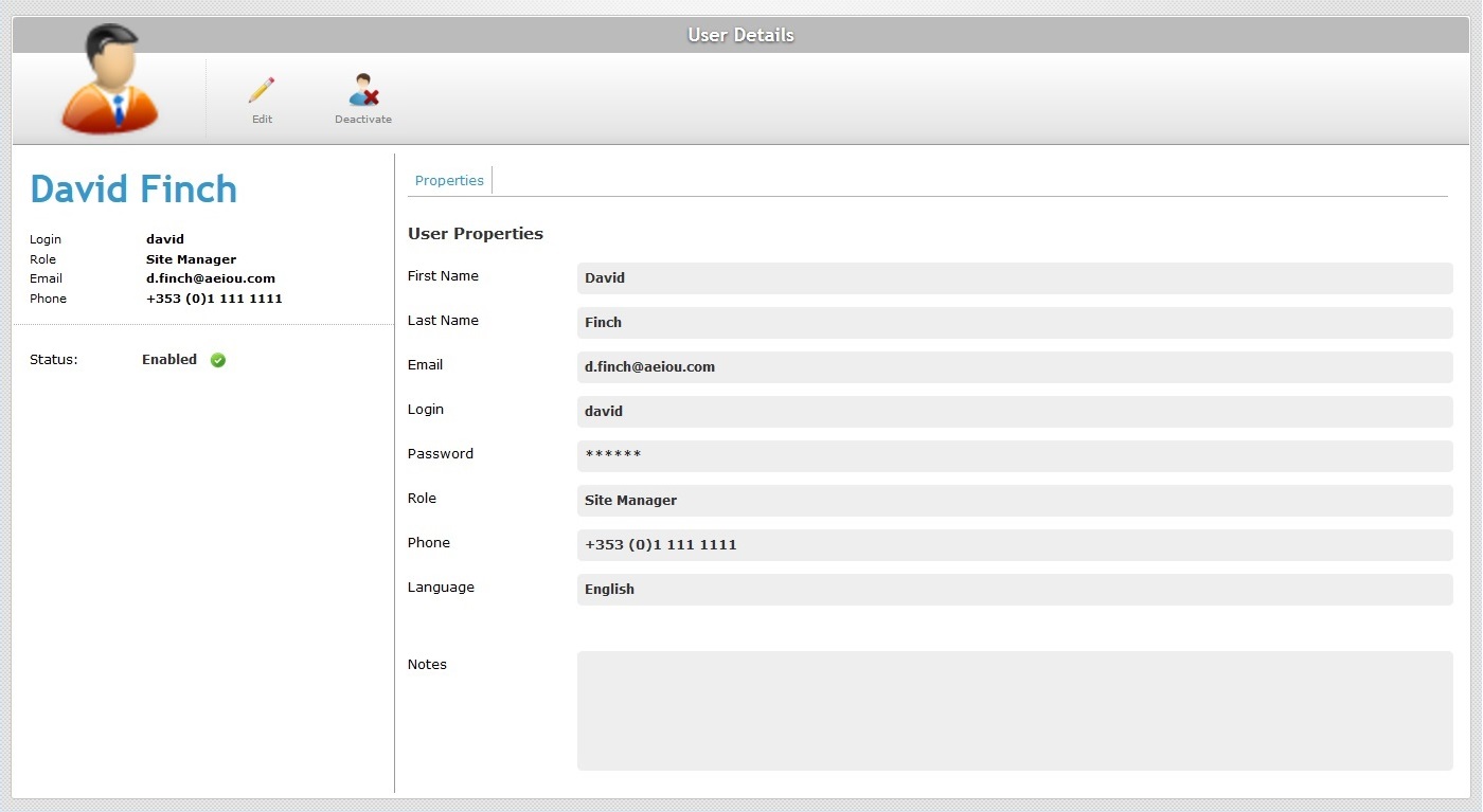 User Details Page View Mode