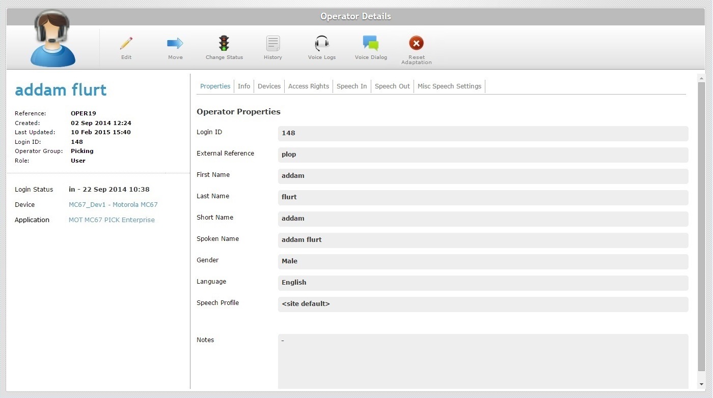 Operator Details Page Prop Tab Login View