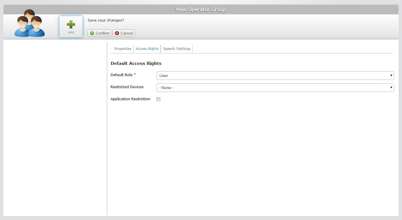 New Operator Group Page Access Rights Tab