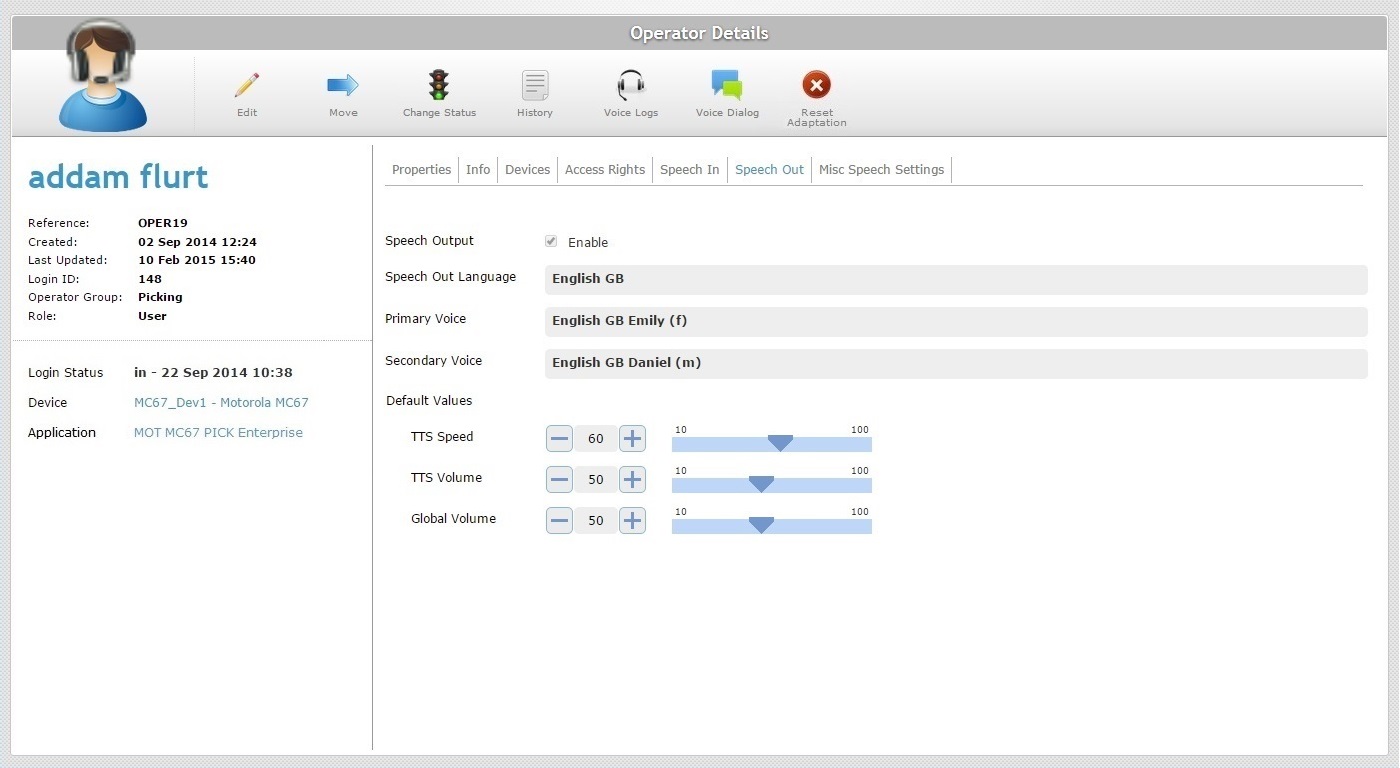 Operator Details Page Advanced Voice Settings Tab View