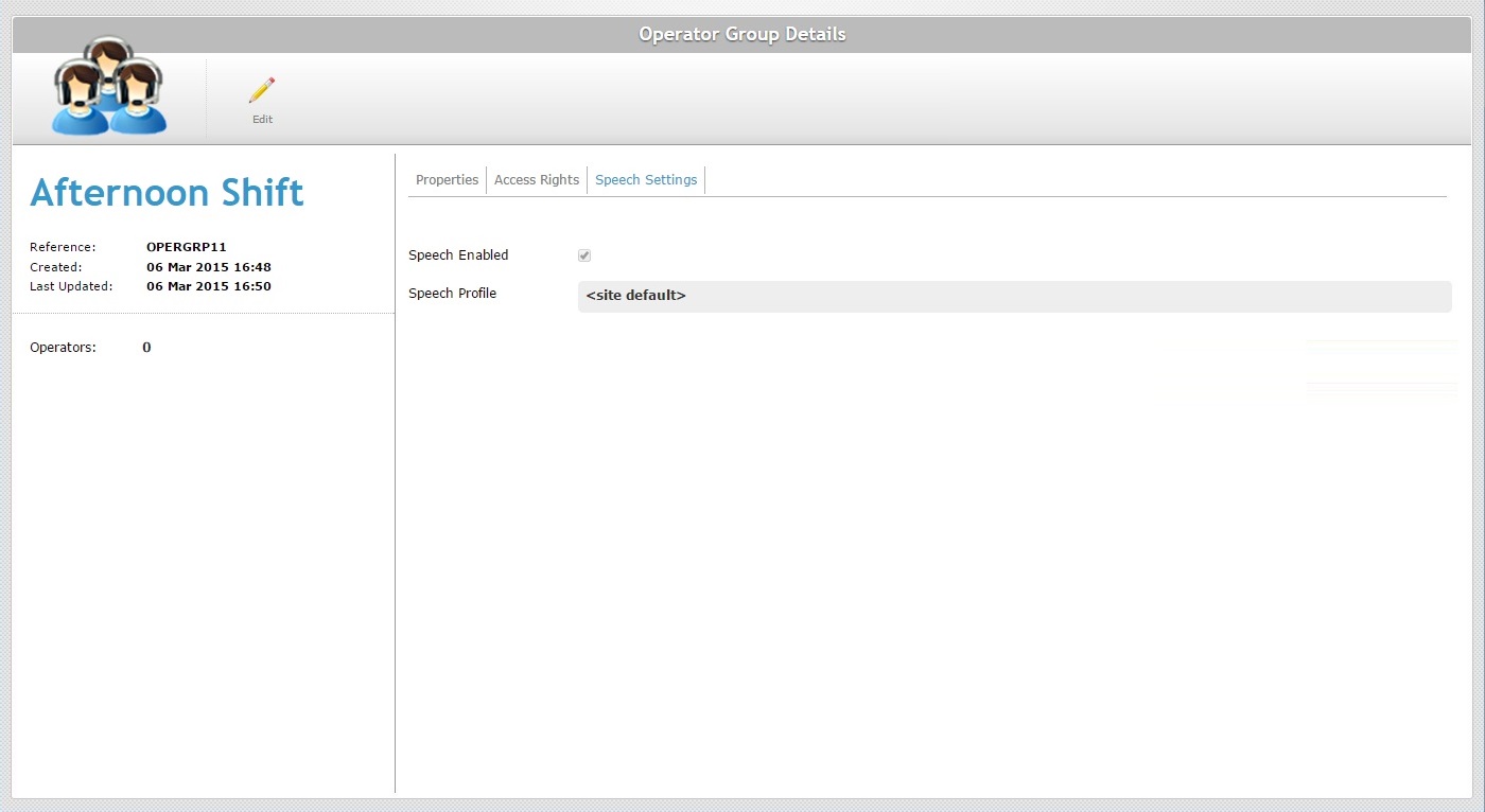 Operator Group Details Page Default Advanced Voice Settings tab