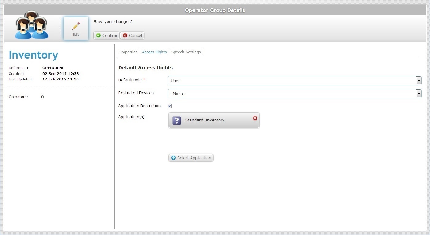 Operator Group Details Page Access Rights Tab App Restrictions3