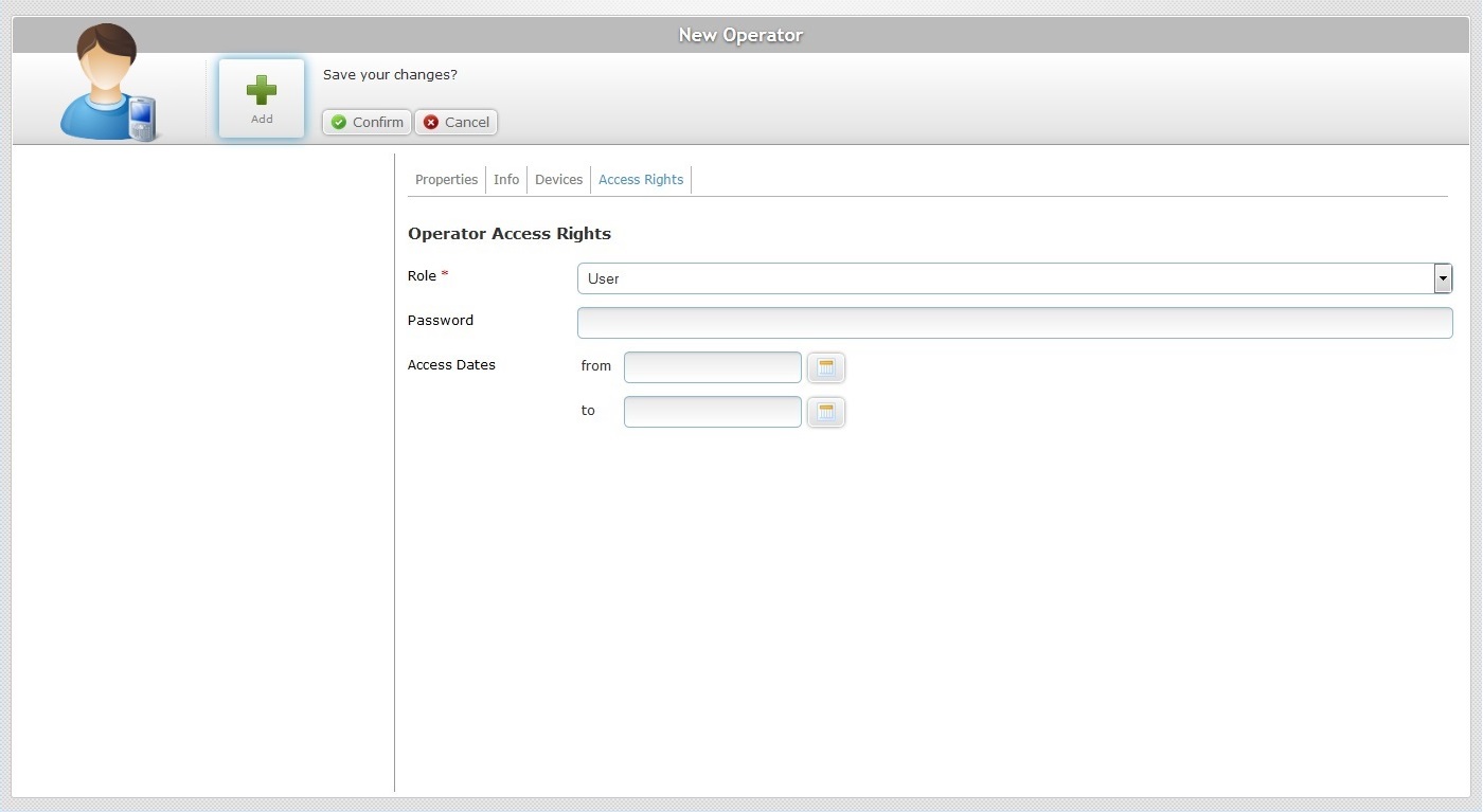 New Operator Access Rights Tab