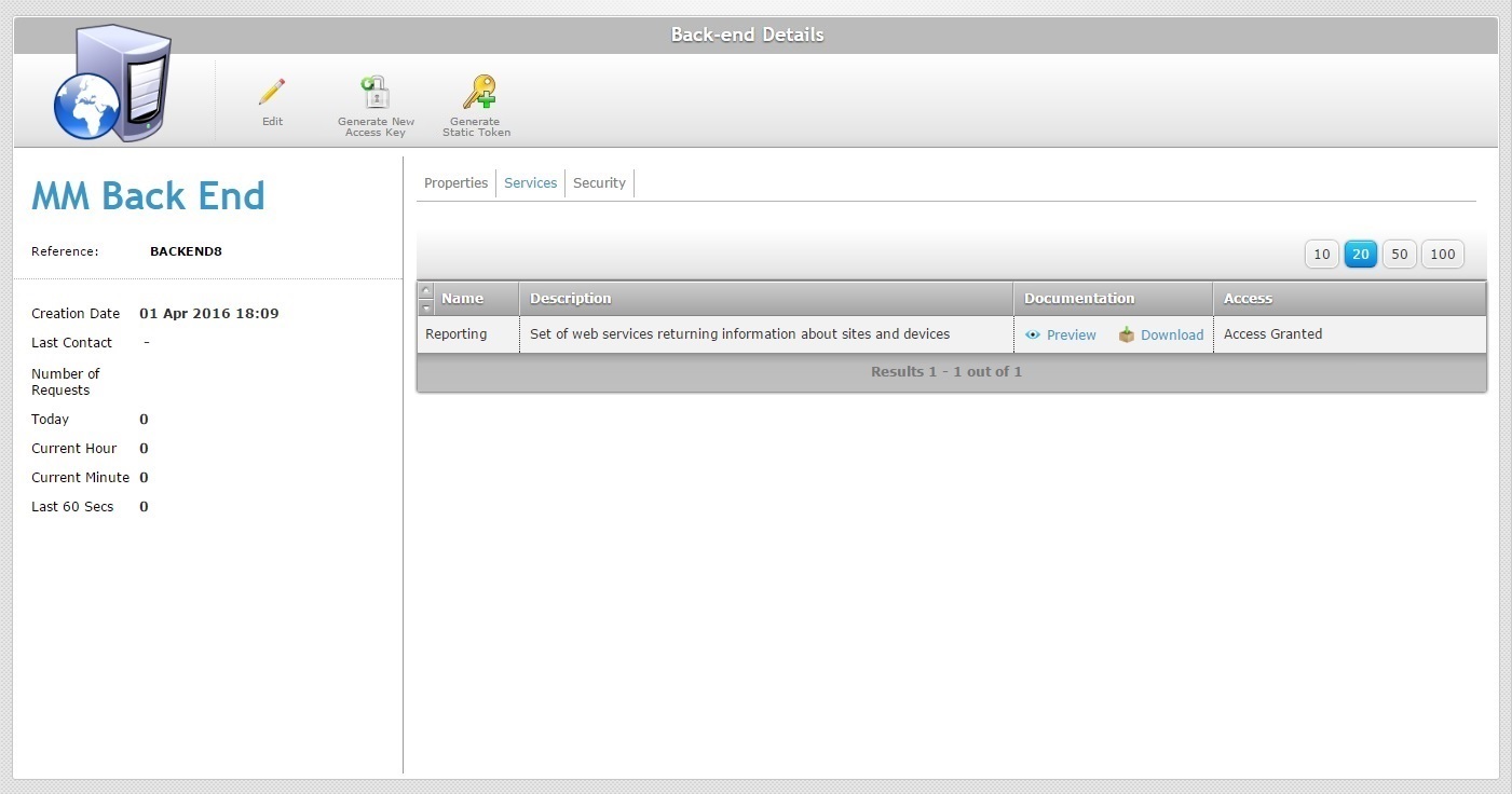 Back End Details Page Services Tab
