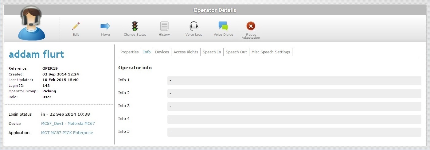 Operator Details Page Info Tab View
