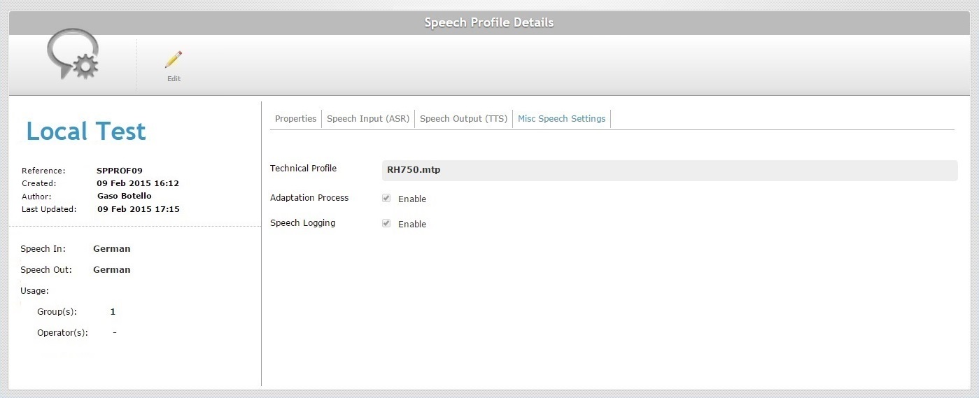 SD Speech Profile Details Speech Misc Speech SettingsTab View Mode