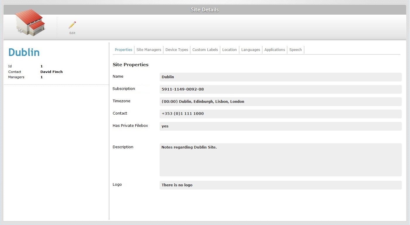 Site Details Page with Private Filebox