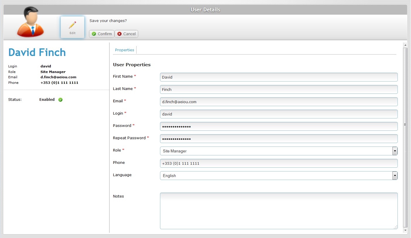 User Details Page Edit