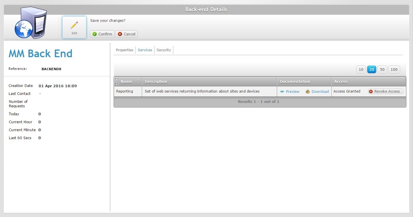 Back End Details Page Services Tab Edit