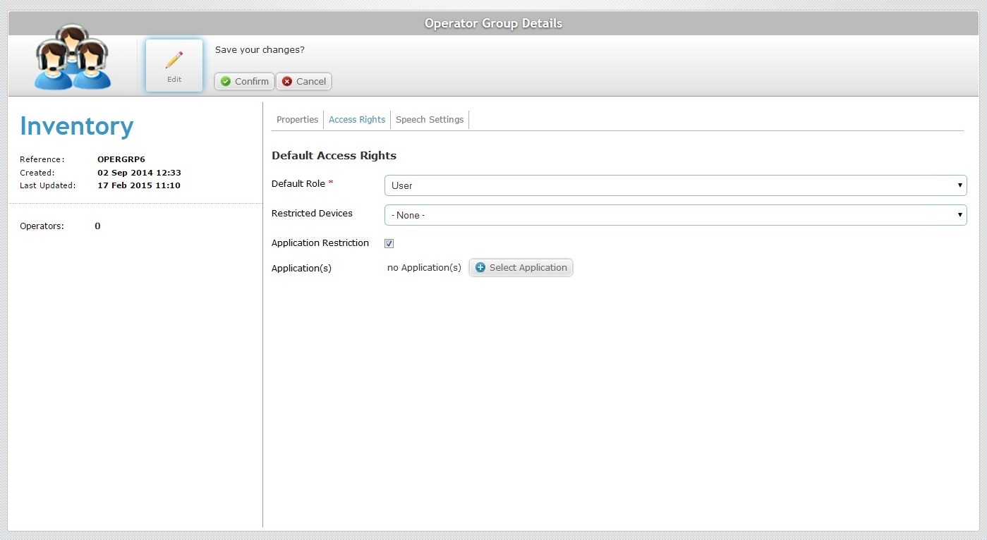 Operator Group Details Page Access Rights Tab App Restrictions2