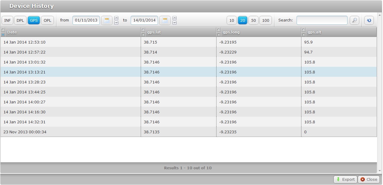 Device History GPS Tab
