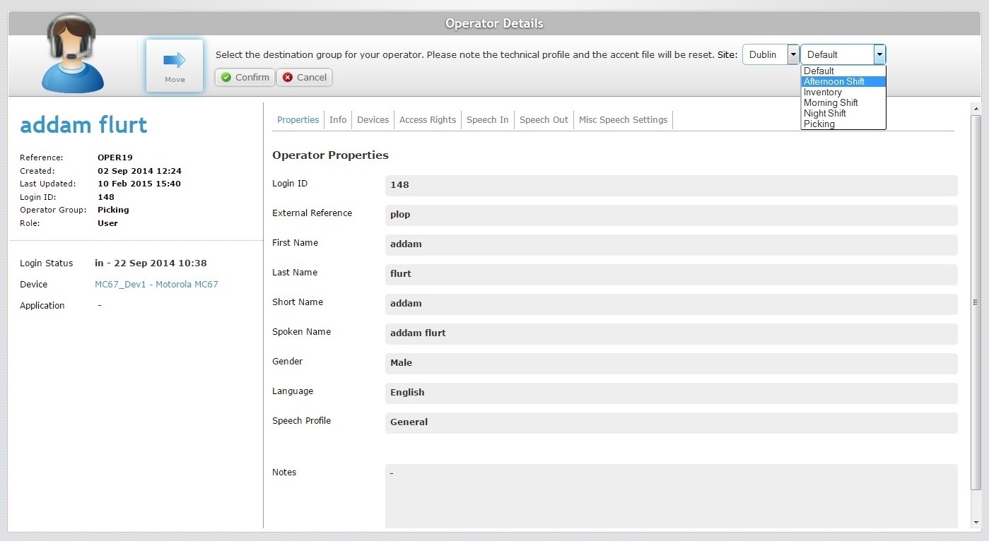Operator Details Move Operator Confirmation