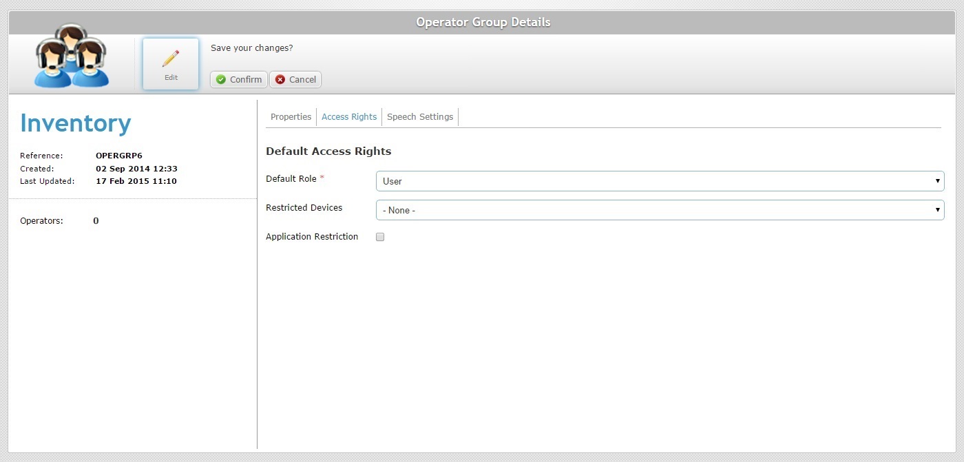 Operator Group Details Page Access Rights Tab App RestrictionsB