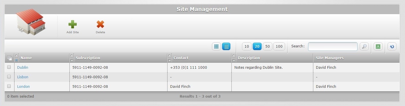 Site Management List View