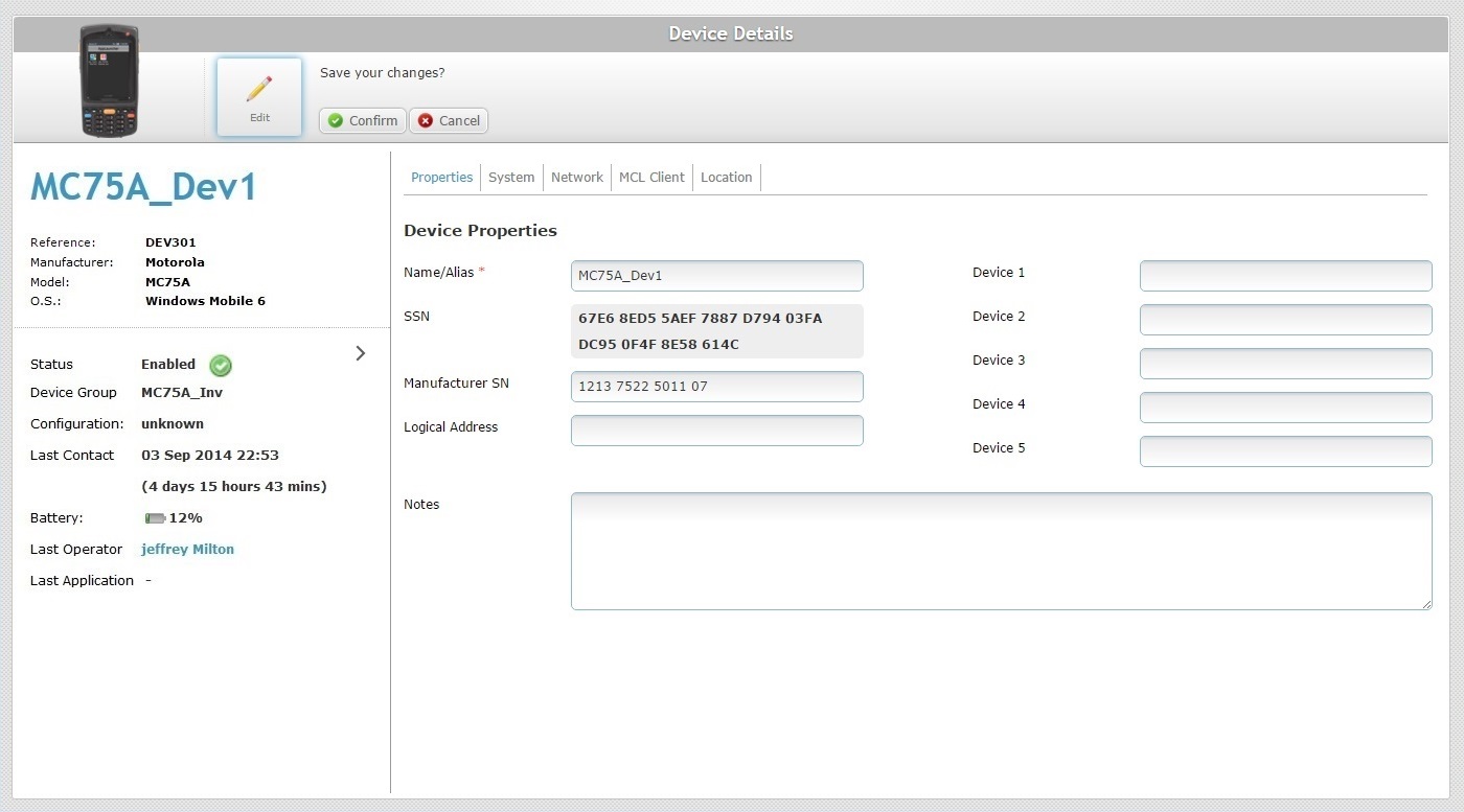 Device Details Page Prop Tab Edit