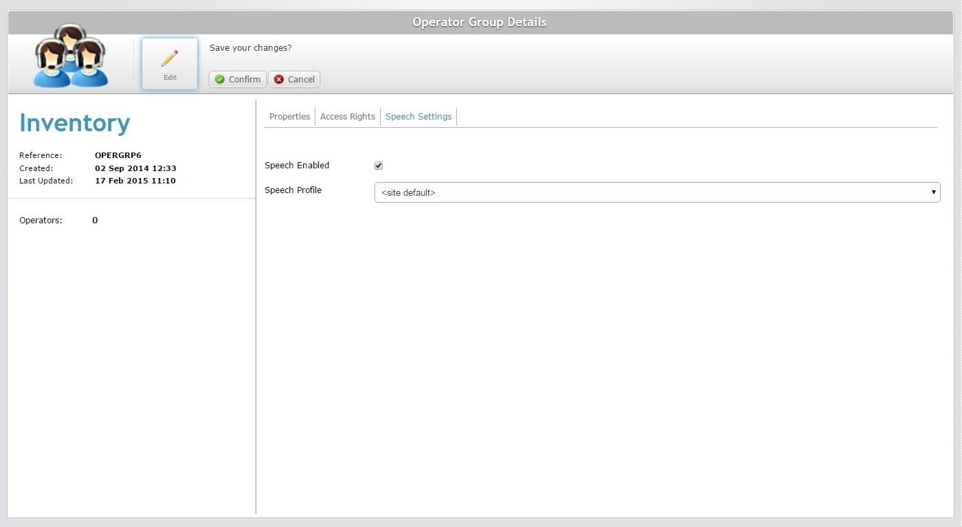 Operator Group Details Page Default Speech In Out Tab Edit