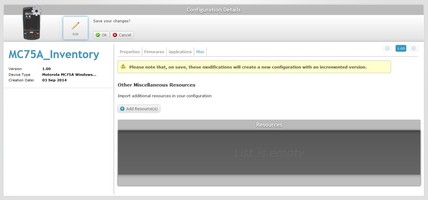 Configuration Details Misc Tab Edit
