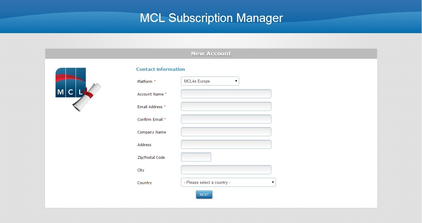MCL Subscription Manager new account1