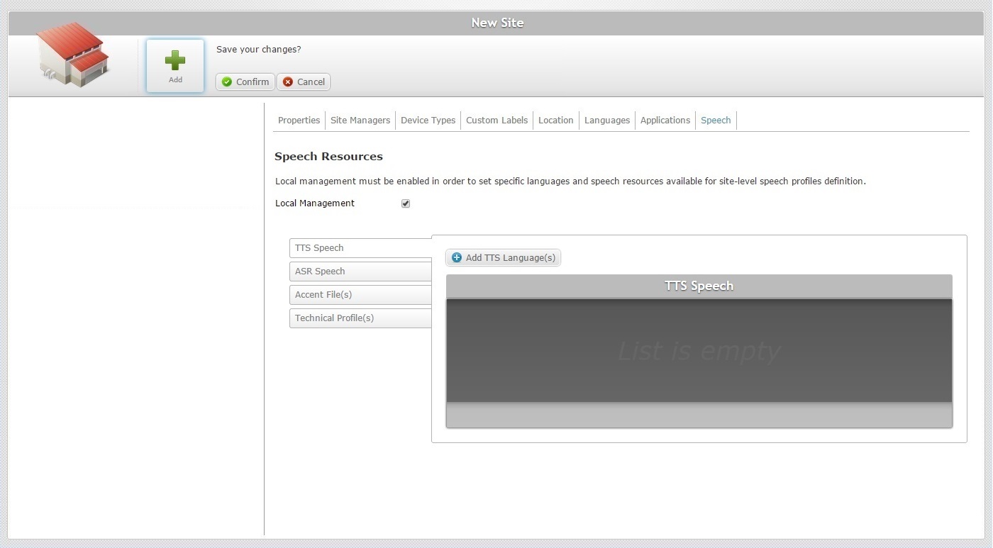 Account New Site Details Speech Tab Check Local Manag