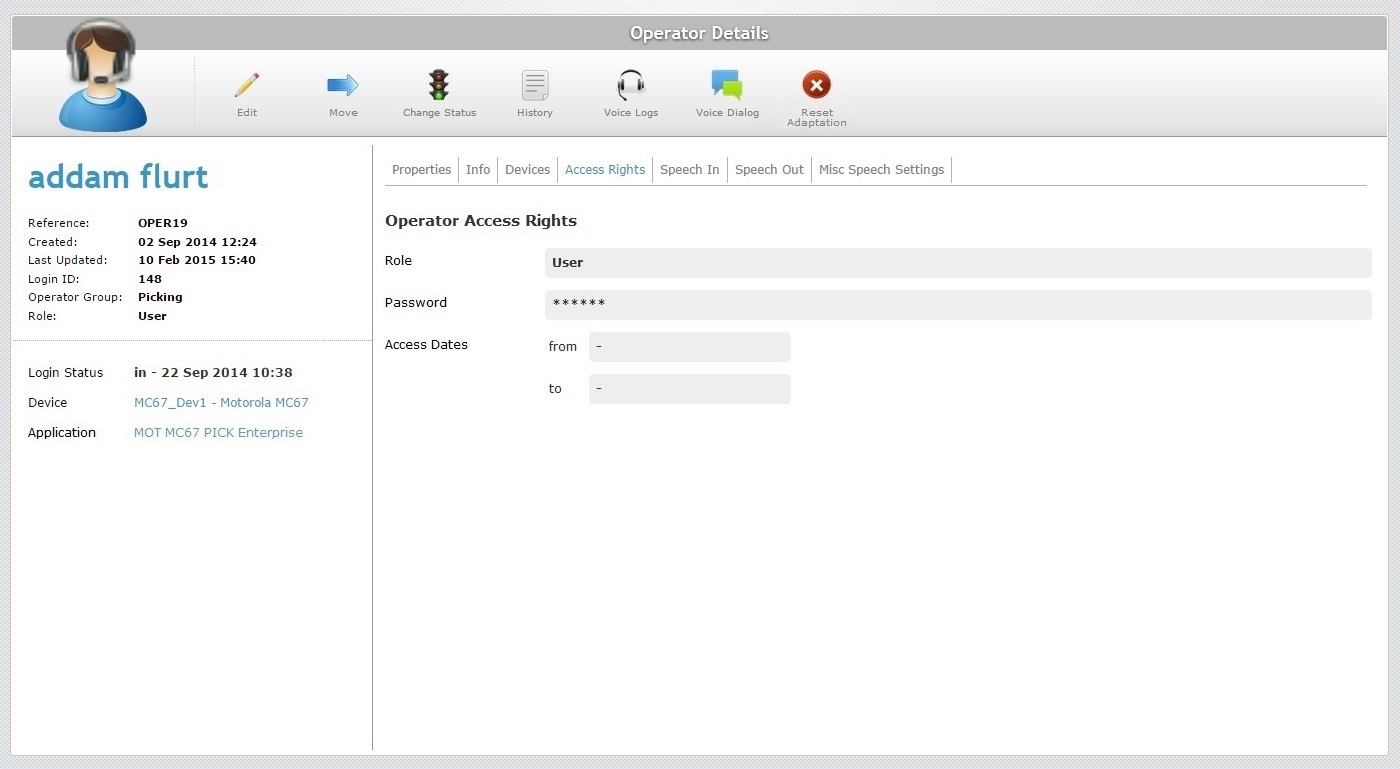 Operator Details Page Access Rights Tab No Voice View