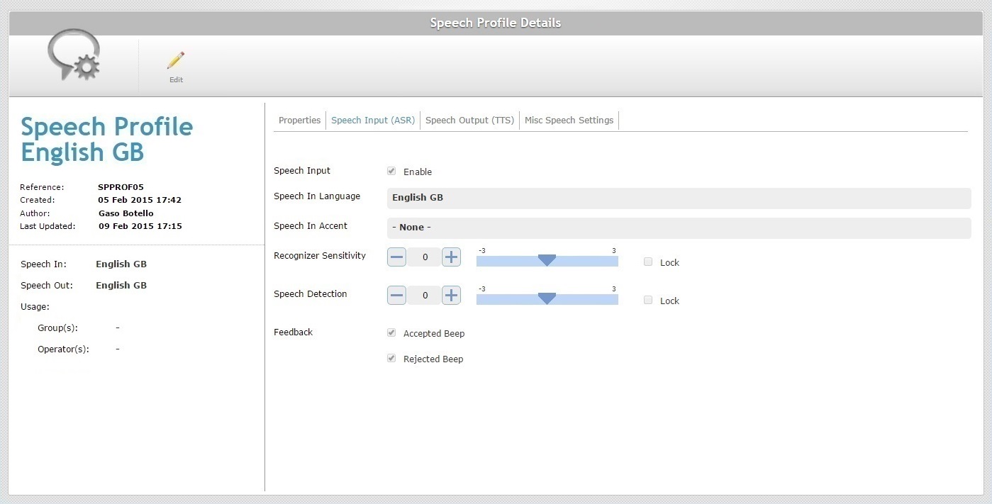 Global Speech Profile details Page Speech Input