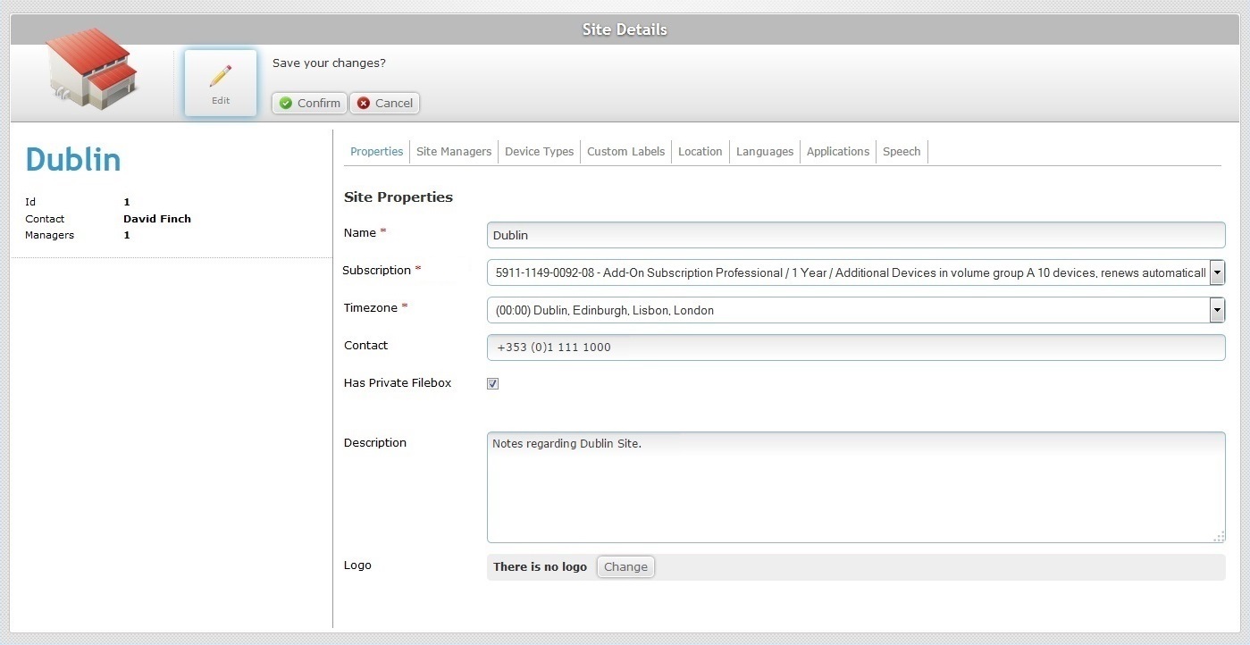 Site Details Prop Tab Edit