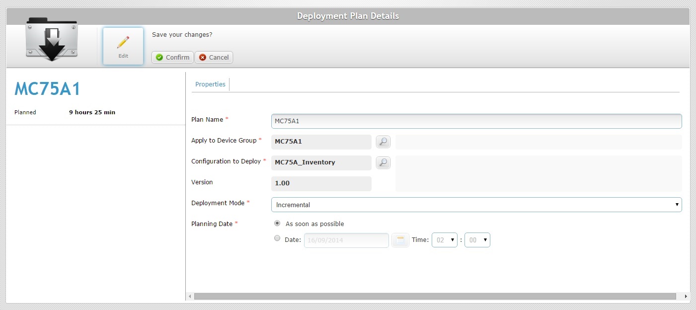 Deployment Plan Details Edit Mode