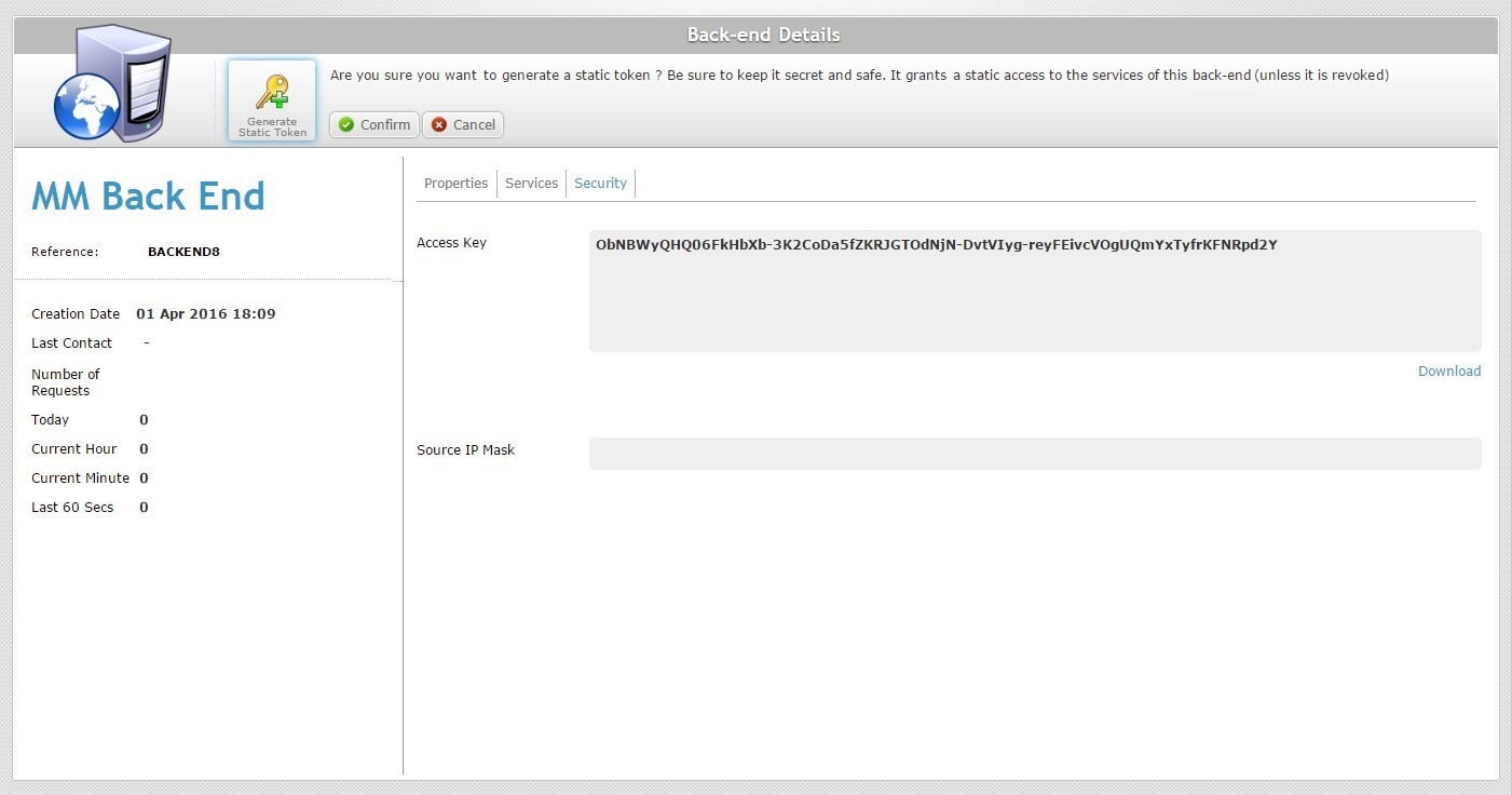 Back End Details Page Static Token