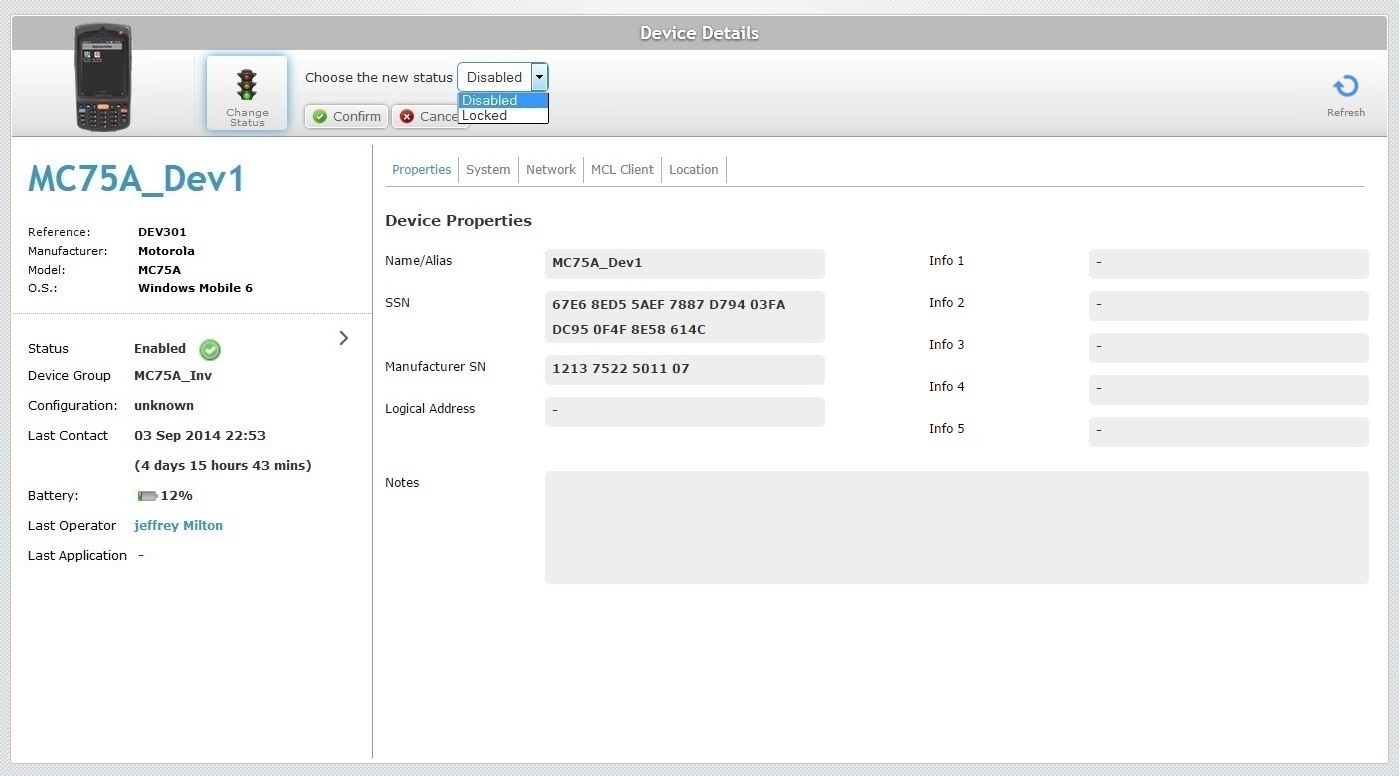 Device Details Page Status Change Edit