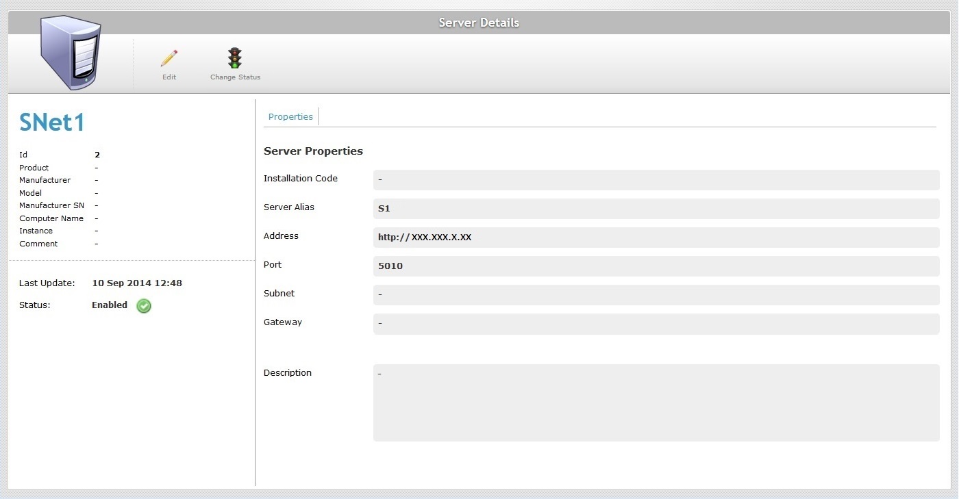 Server Details Page NON MCL server