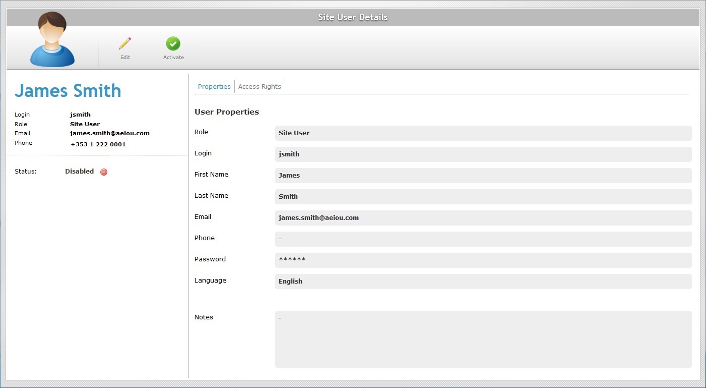 Site User Details Page Status Change Result