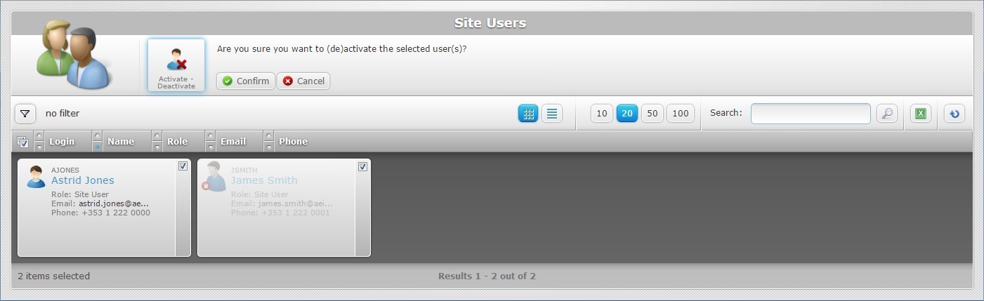 Site Users Page Status Change Confirmation
