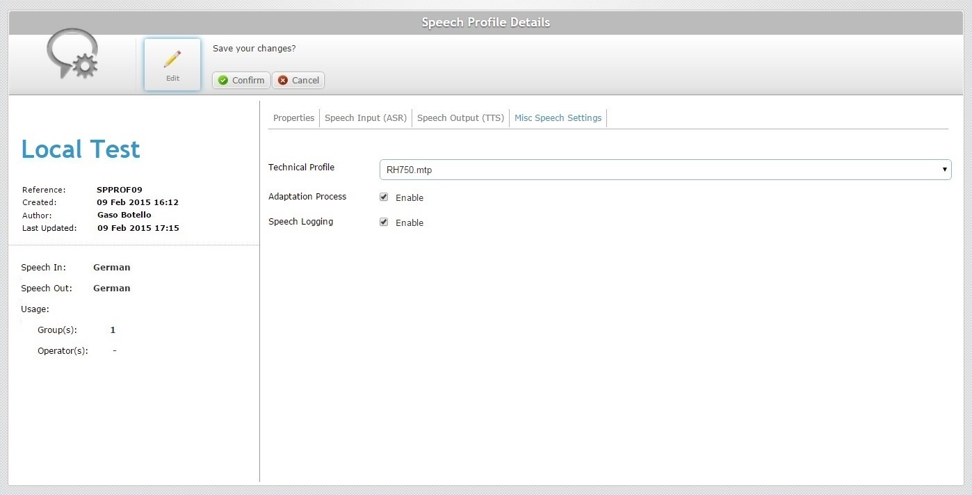 SD Speech Profile Details Speech Misc Speech SettingsTab Edit Mode