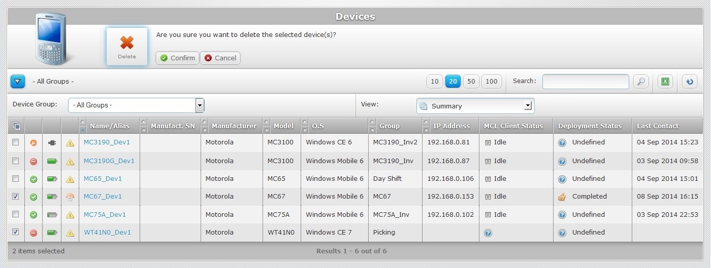Devices Page Delete Edit