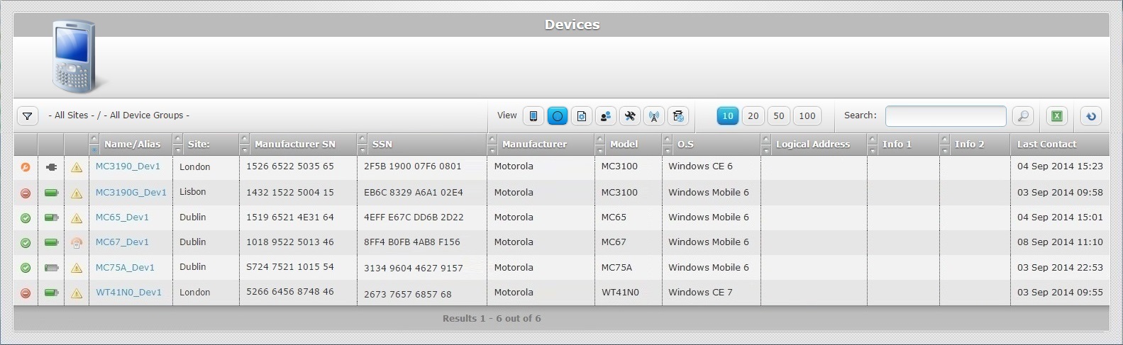 Account Devices page properties view